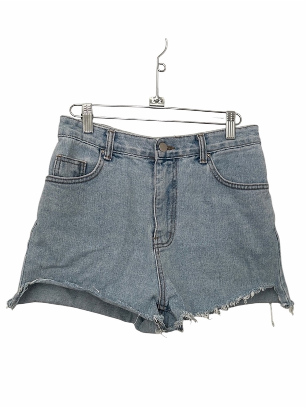 Oak + Fort • High-Waisted Denim Shorts • Frayed Hem • Size M